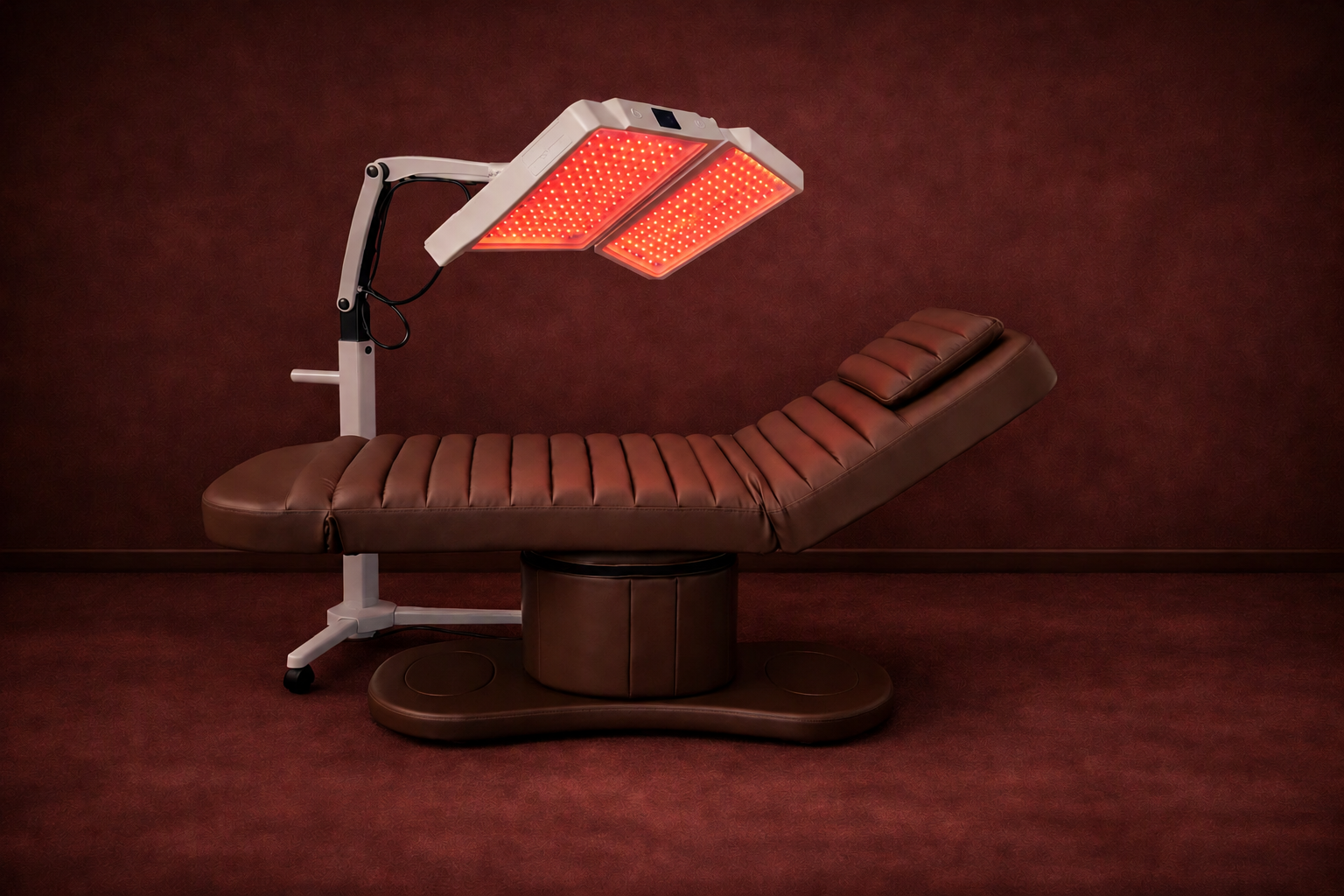 Solace LED therapy lamp positioned above a treatment bed